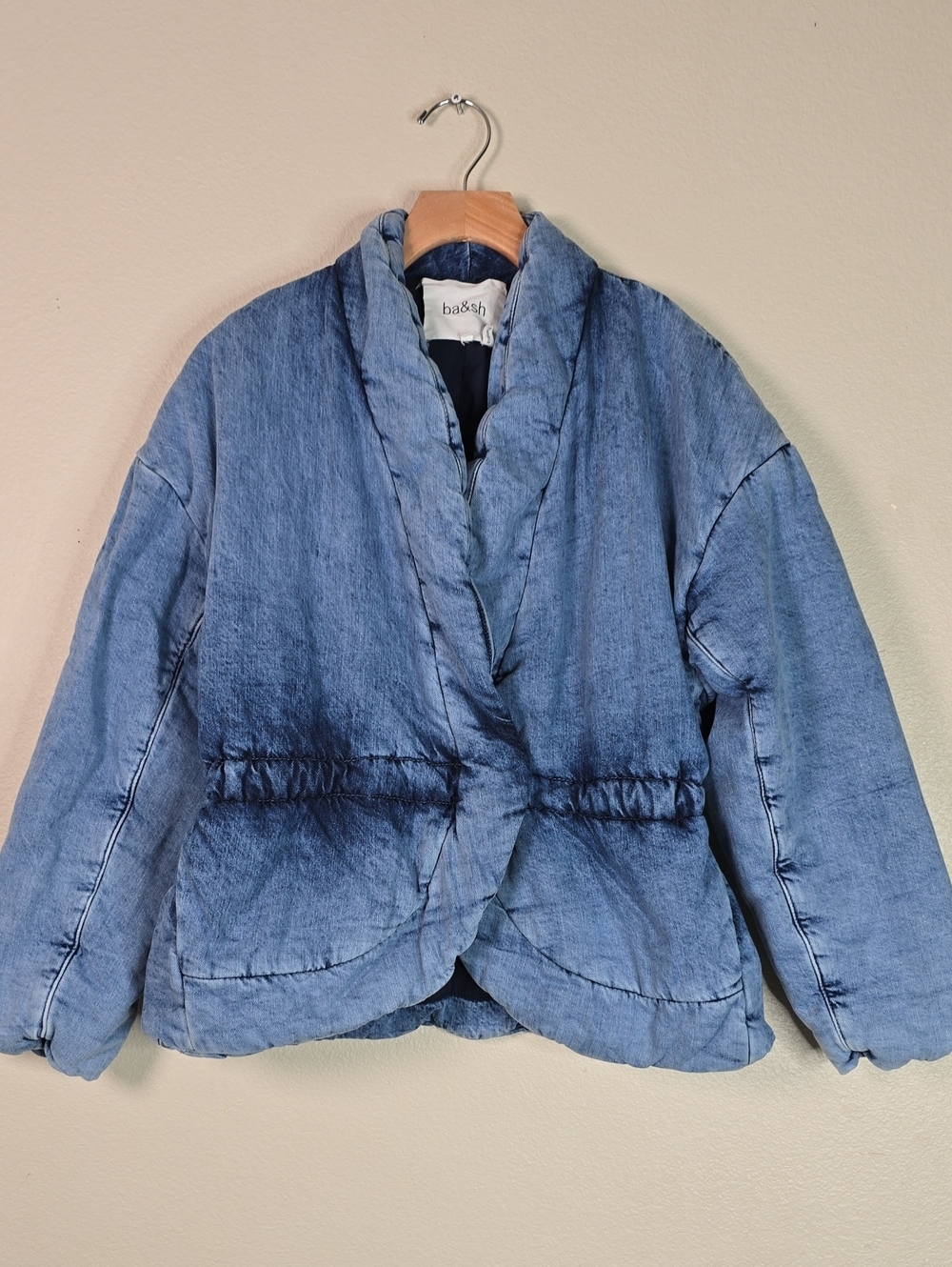 ba&sh Blue Quilted Wrap Lined Denim  Jacket Size Xs Runs Oversized